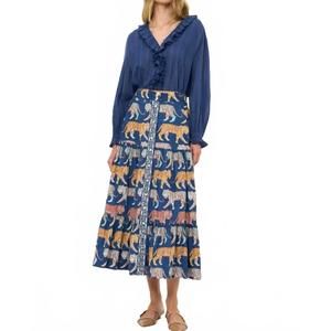 NEW OLIPHANT women's button front skirt in raj navy